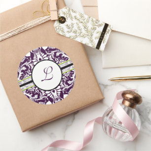 Redonda Purple Damask Letra inicial Pegatina K Boda