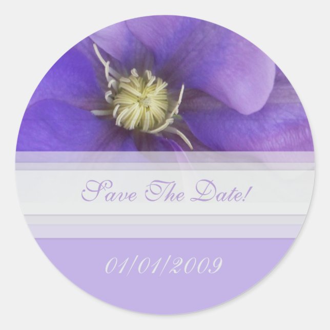 Redonda Purple Floral Save the Date Pegatina (Anverso)