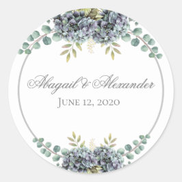 Redonda Purplish Hydrangeas Eucalyptus Round Pegatina
