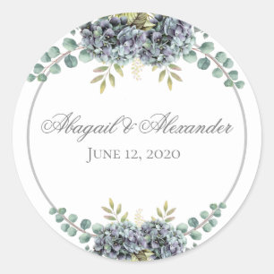 Redonda Purplish Hydrangeas Eucalyptus Round Pegatina