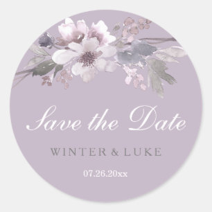 Redonda Púrpura acuarela floral Guardar Pegatina de fecha