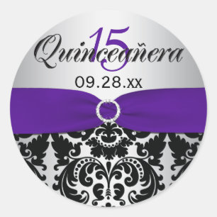 Redonda Púrpura, plata, pegatina negro de Quinceanera del