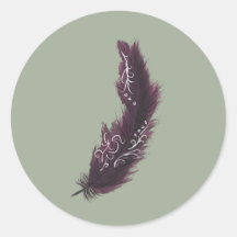 Púrpura pluma con diseños blancos Pegatina verde