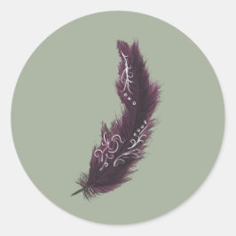 Redonda Púrpura pluma con diseños blancos Pegatina verde