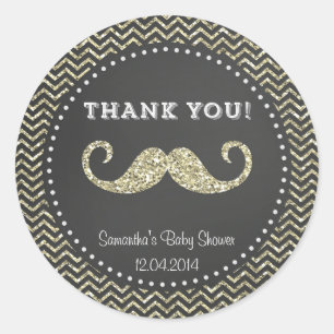 Redonda Purpurina falso Mustache Pegatina Baby Shower