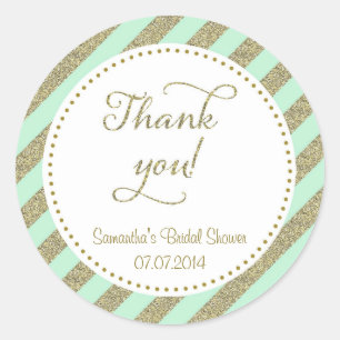 Redonda Purpurina Mint Green y Gold Gracias Pegatina