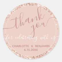 Purpurina Rosa Boda Gracias Pegatina Redondo