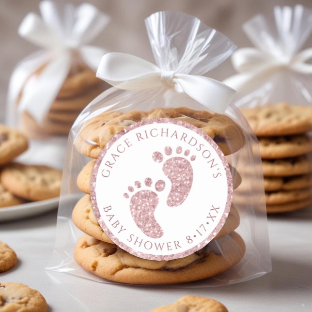 Redonda Purpurina rosado Pegatina Baby Shower Favor (Pink Glitter Baby Shower Favor)