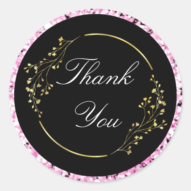 Redonda Purpurinoso y Golden Gracias Pegatina Elegant (Anverso)