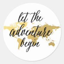 Que la aventura comience pegatina de oro y blanco