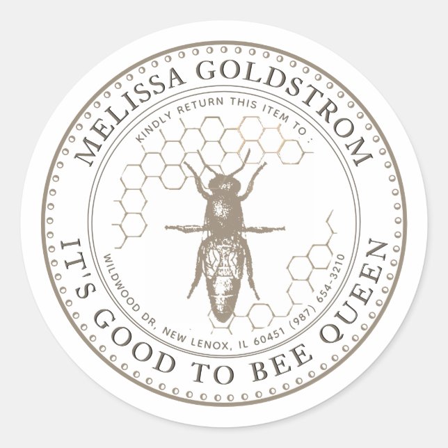 Redonda Queen Bee Good to be Queen Beekeeper ID Pegatina (Anverso)