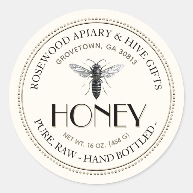Redonda Queen Bee Raw Hand Bottand Honey Pegatina (Anverso)
