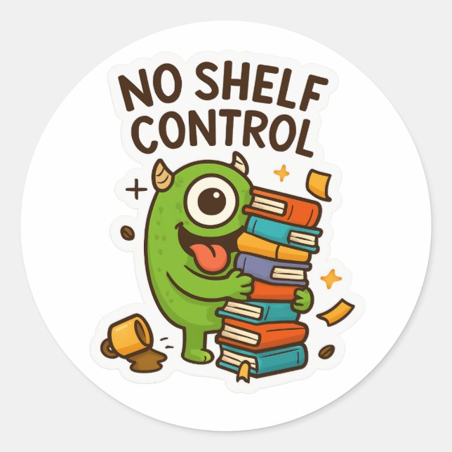 Redonda Quirky Book Lover Pegatina - Diseño divertido y co (Anverso)