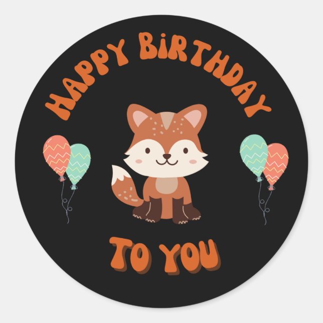 Redonda Raccoon feliz pegatina de cumpleaños (Anverso)
