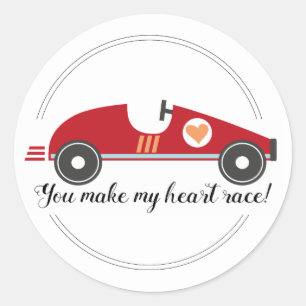 Redonda Race car Valentine pegatina   Cita de amor