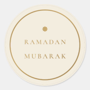 Redonda Ramadán Mubarak Pegatina Elegante Crema Dorada