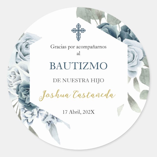 Redonda Ramo azul y verde gracias pegatina (Anverso)