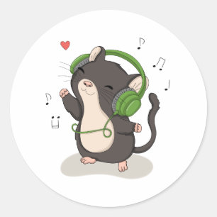 Redonda Ratón Bailarín Lindo con Pegatina de Música de Aur