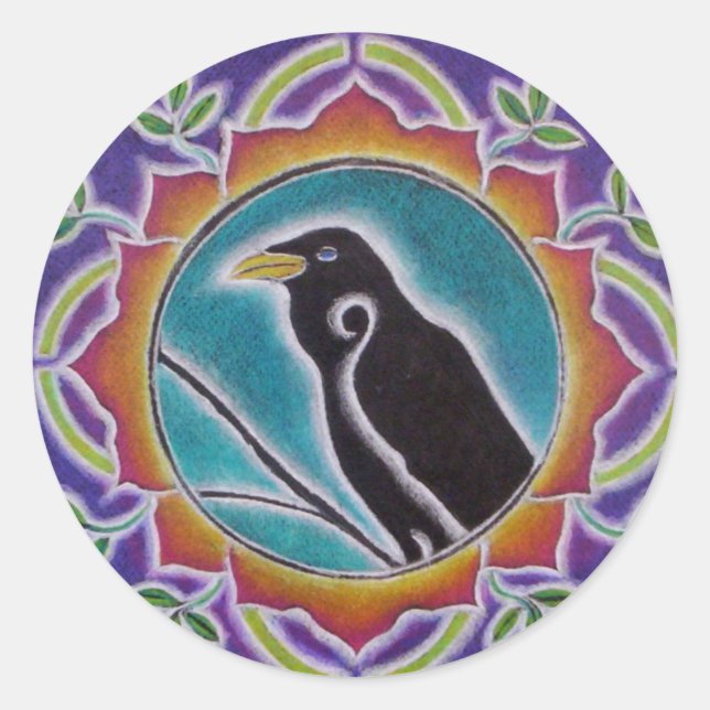 Redonda Raven Mandala Pegatina (Anverso)