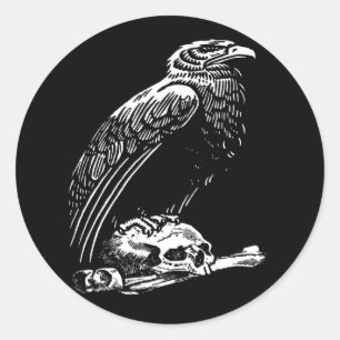 Redonda Raven Skull Pegatina
