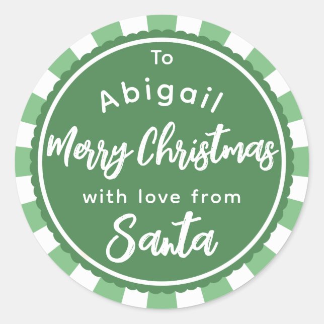 Redonda Rayas verdes del pegatina de regalo de Santa (Anverso)