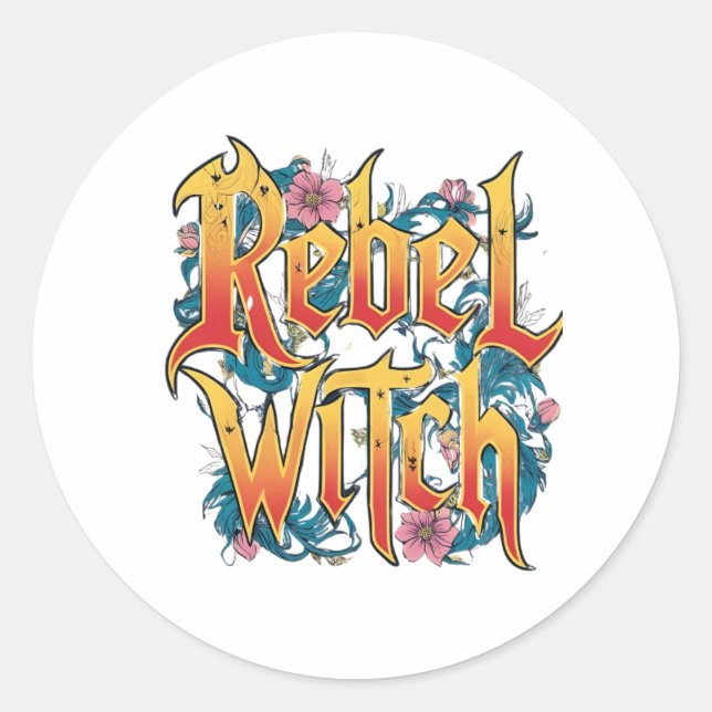 Redonda Rebel Witch Pegatina (Anverso)