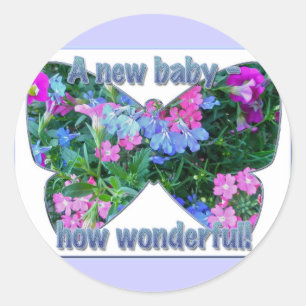 Redonda Recién nacido de flores mixtas Pegatina felicitaci