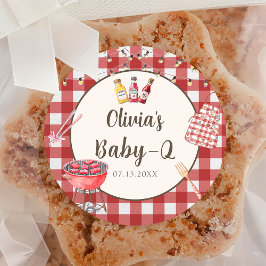 Redonda Red Backyard BBQ Baby Q Baby Shower Pegatina