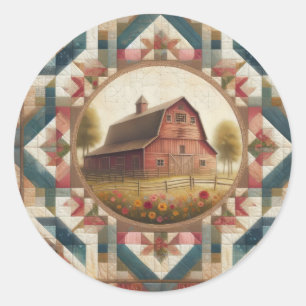 Redonda Red Barn Quilt #2 Classic Round Pegatina