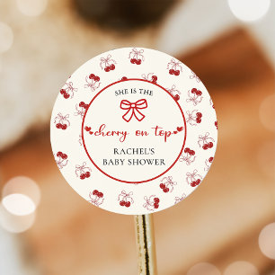 Redonda Red Coquette Cherry Baby Shower Pegatina