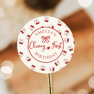 Redonda Red Coquette Cherry First Birday Pegatina