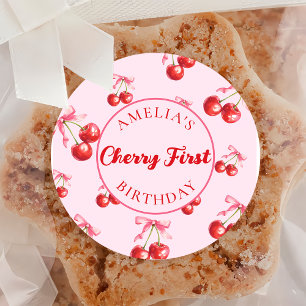 Redonda Red Coquette Cherry First Birday Pegatina