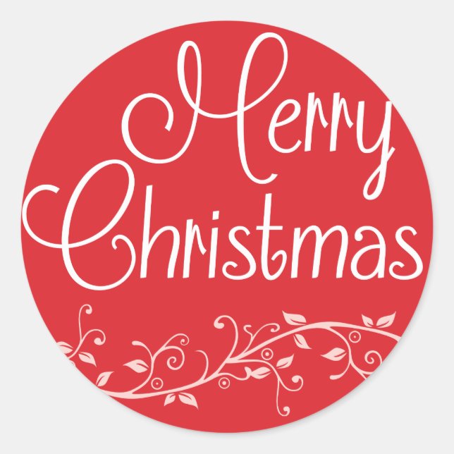 Redonda Red Flourish Merry Christmas Pegatina (Anverso)
