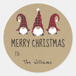 Redonda Red Gnome Merry Christmas Pegatina