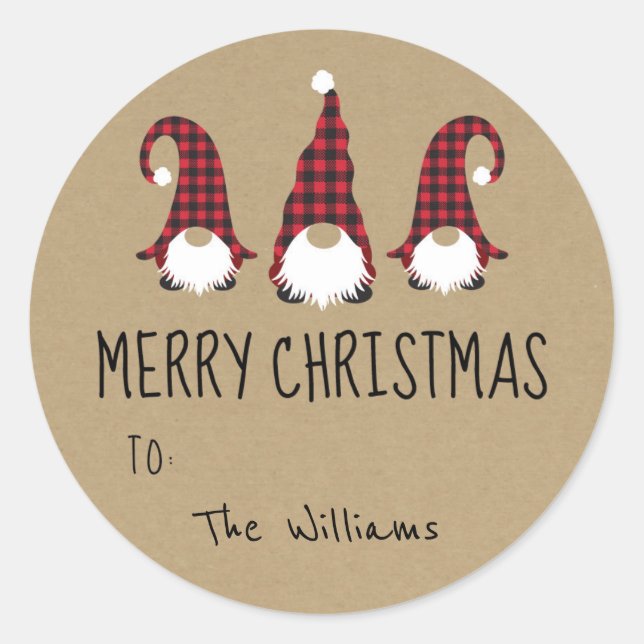 Redonda Red Gnome Merry Christmas Pegatina (Anverso)