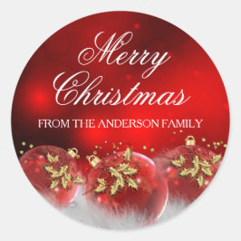 Redonda Red & Gold Holly Baubles Navidad Pegatina