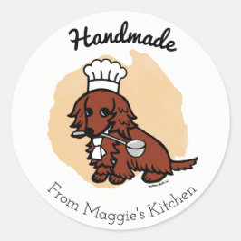Redonda Red Long Haired Dachshund Chef Pegatina hecho a ma