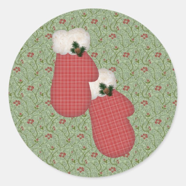 Redonda Red Mittens Winter Pegatina (Anverso)