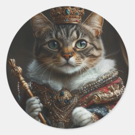 Redonda Reina Pegatina de gato - Realista y llena de actit