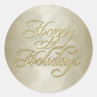 Redonda Relieve metalizado dorado Felices Fiestas Pegatina