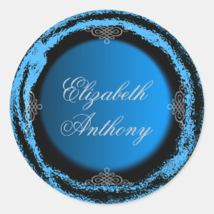 Redonda Relieve metalizado Pegatina azul boda Bride Groom