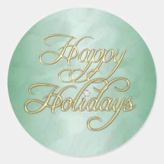 Redonda Relieve metalizado Verde Felices Fiestas Pegatina 