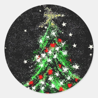 Redonda Resumen del Pegatina del árbol de Navidad festivo