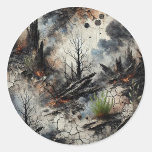 Redonda Resumen Pegatina de arte forestal quemado