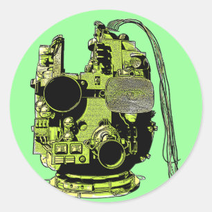 Redonda Resumen Pegatina de colores retro de cabeza robóti