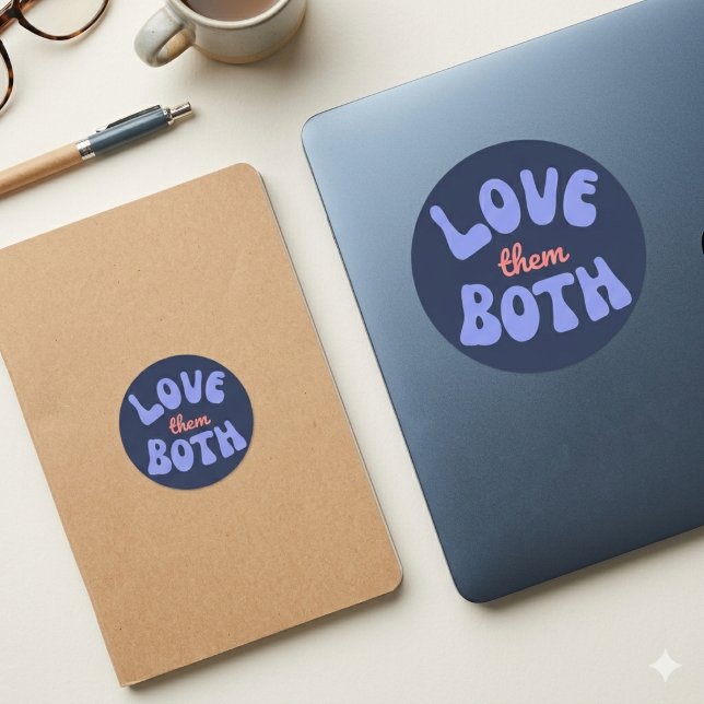 Redonda Retro Amar a Ambos Texto Pegatina (Subido por el creador)