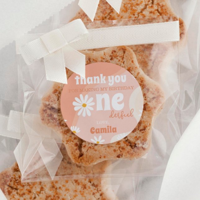 Redonda Retro Boho Daisy 1er Pegatina de cumpleaños (Subido por el creador)