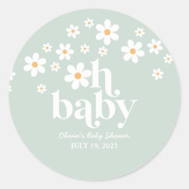 Redonda Retro Daisy Baby Shower Classic Round Pegatina