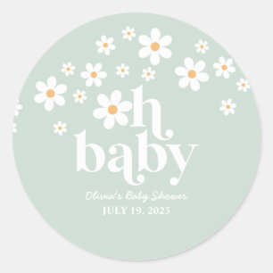 Redonda Retro Daisy Baby Shower Classic Round Pegatina