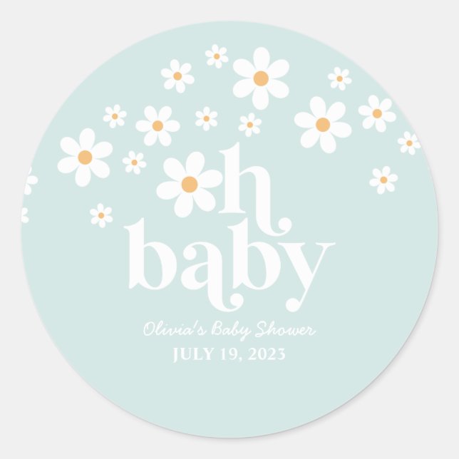 Redonda Retro Daisy Baby Shower Classic Round Pegatina (Anverso)